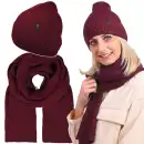 Bordowy komplet damski z wełny merino MOLTI - Czapka i szalik