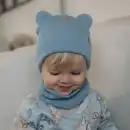 Czapka dziecięca Molti z uszkami - 100% Wełna Merino - Błękitna 46-48