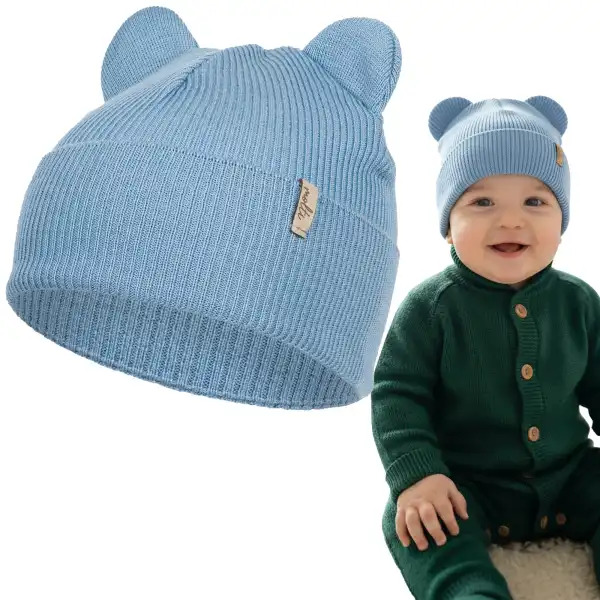 Czapka dziecięca z uszkami Molti Nomi - 100% wełna merino 42-44