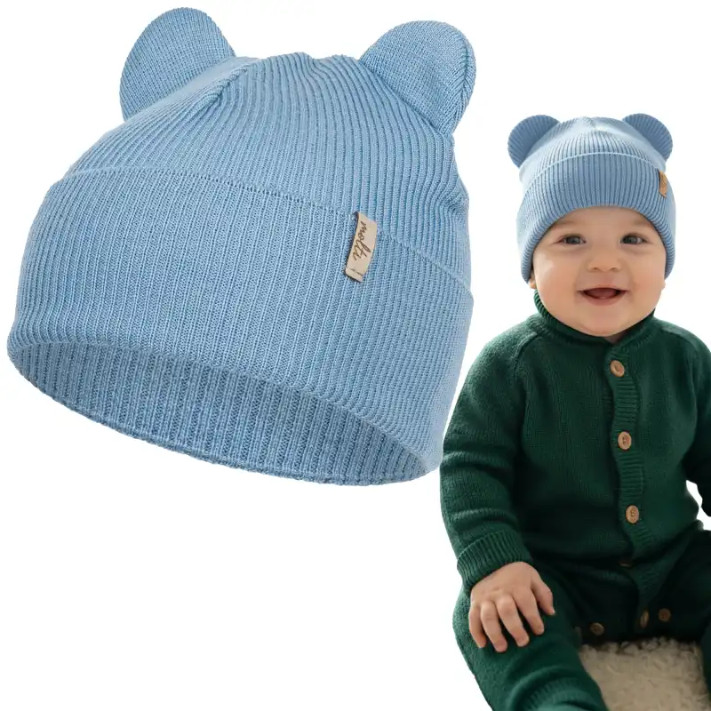 Czapka dziecięca z uszkami Molti Nomi - 100% wełna merino 42-44