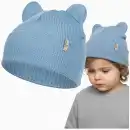 Czapka dziecięca Molti z uszkami - 100% Wełna Merino - Błękitna 46-48