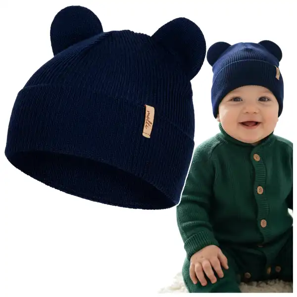 Czapka dziecięca Molti Nomi 42-44 z uszkami - 100% Wełna Merino