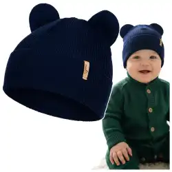 Czapka dziecięca Molti Nomi 42-44 z uszkami - 100% Wełna Merino