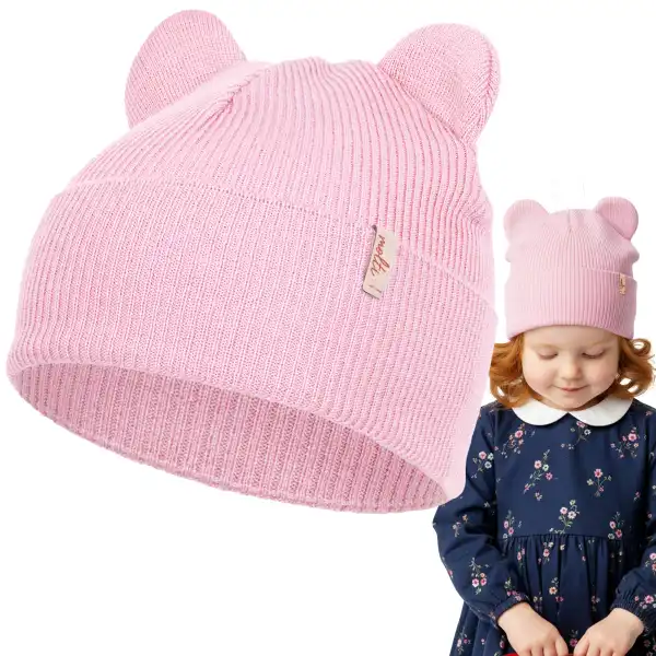 Czapka dziecięca MOLTI NOMI 46-48 z wełny merino - Jasny Róż