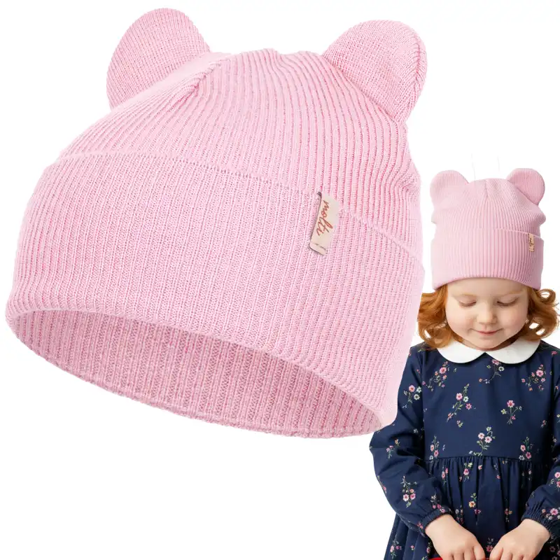 Czapka dziecięca MOLTI NOMI 46-48 z wełny merino - Jasny Róż