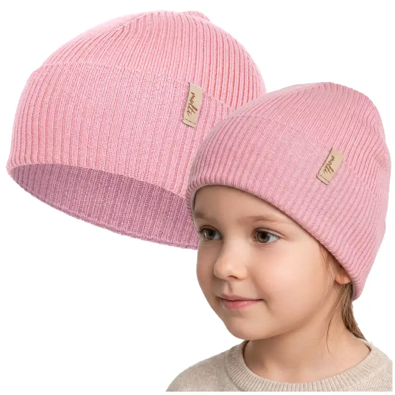 Czapka dziecięca MOLTI 100% Wełna Merino Jasny Róż 50-52cm