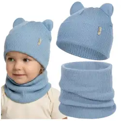 Komplet dzieciecy MOLTI NOMI 100% welna merino czapka z uszkami