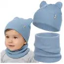 Komplet dziecięcy Molti Nomi z wełny merino - czapka i komin błękitny
