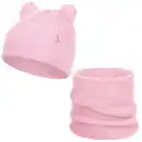 Komplet dziecięcy Molti Nomi z wełny merino - czapka i komin | Różowy