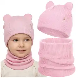 Komplet dziecięcy Molti Nomi z wełny merino - czapka i komin | Różowy