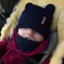 Granatowy komplet dziecięcy Molti Nomi: Czapka z uszkami i komin Merino