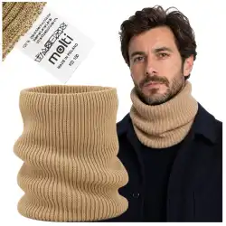 Komin Zimowy z Wełny Merino MOLTI K100 Camel - Ciepły i Stylowy