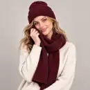 Damski komplet z wełny merino MOLTI - Czapka i Szal - Burgundowy