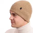 Czapka meski Molti CZM101 Camel - 100% welna merino - Ciepla i stylowa