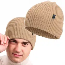 Czapka meski Molti CZM101 Camel - 100% welna merino - Ciepla i stylowa