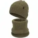 Męski komplet czapka i komin z wełny merino Molti Khaki