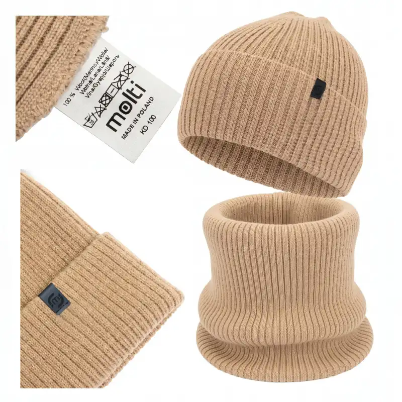 Komplet meski czapka i komin z welny merino MOLTI Camel