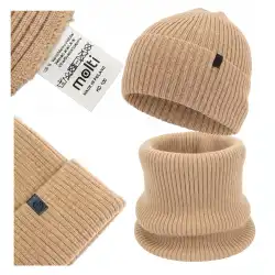 Komplet meski czapka i komin z welny merino MOLTI Camel