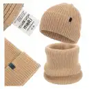Komplet meski czapka i komin z welny merino MOLTI Camel