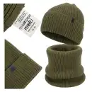 Męski komplet czapka i komin z wełny merino Molti Khaki